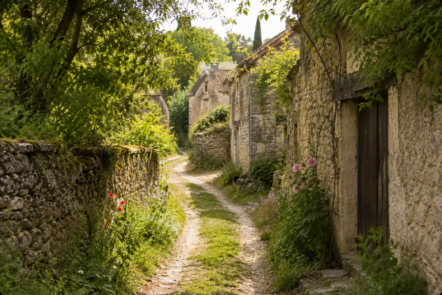 Illustration d’ambiance : un village de pierre au creux des vallons bourguignons.